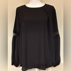 Ava & Viv Black Blouse With Lace Sleeve Detail